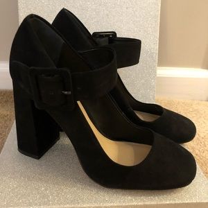 Black suede Mary Janes